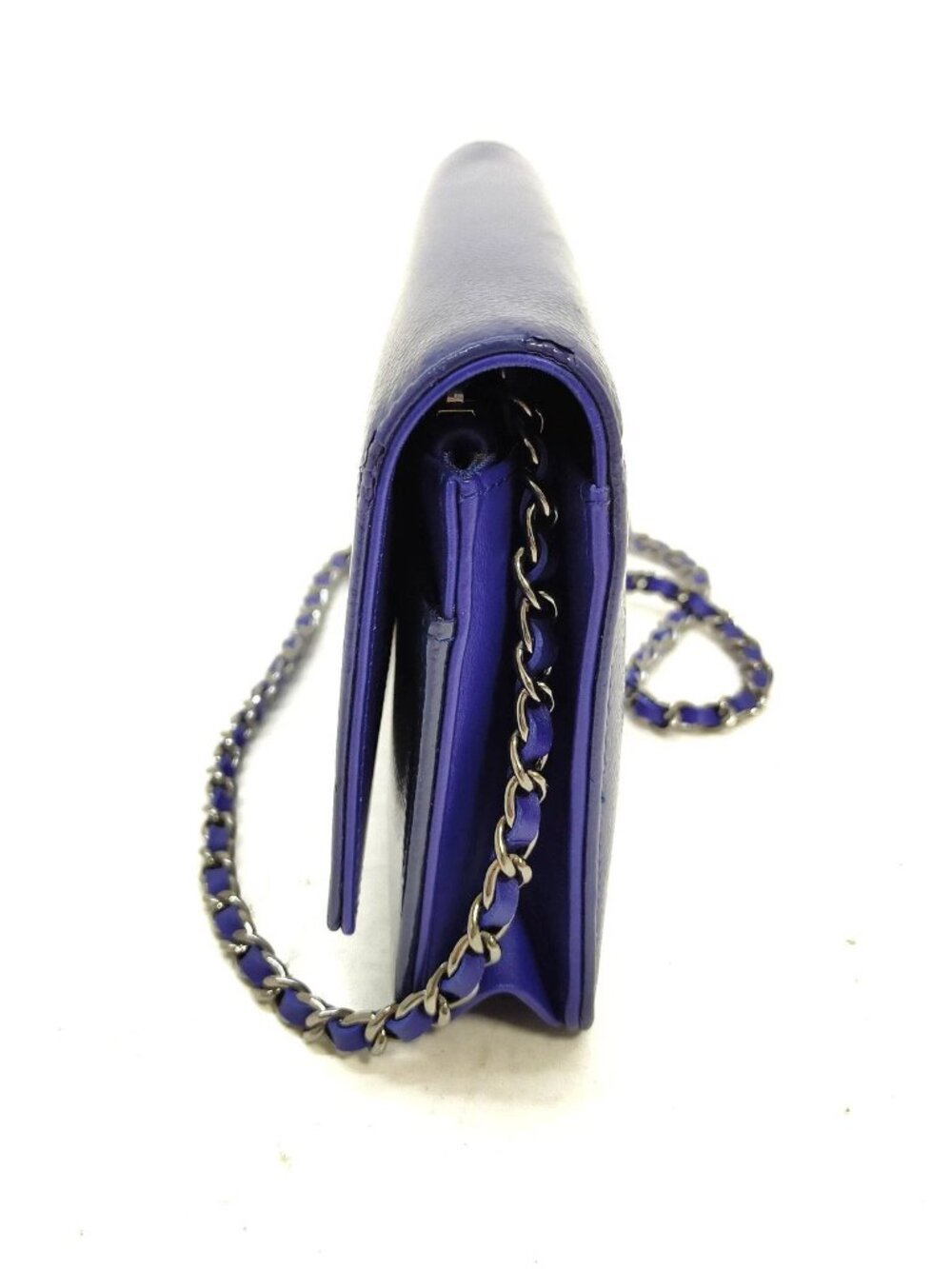 Authentic Chanel CC Caviar Wallet On Chain WOC Blue Leather Bag - Picture 4 of 16